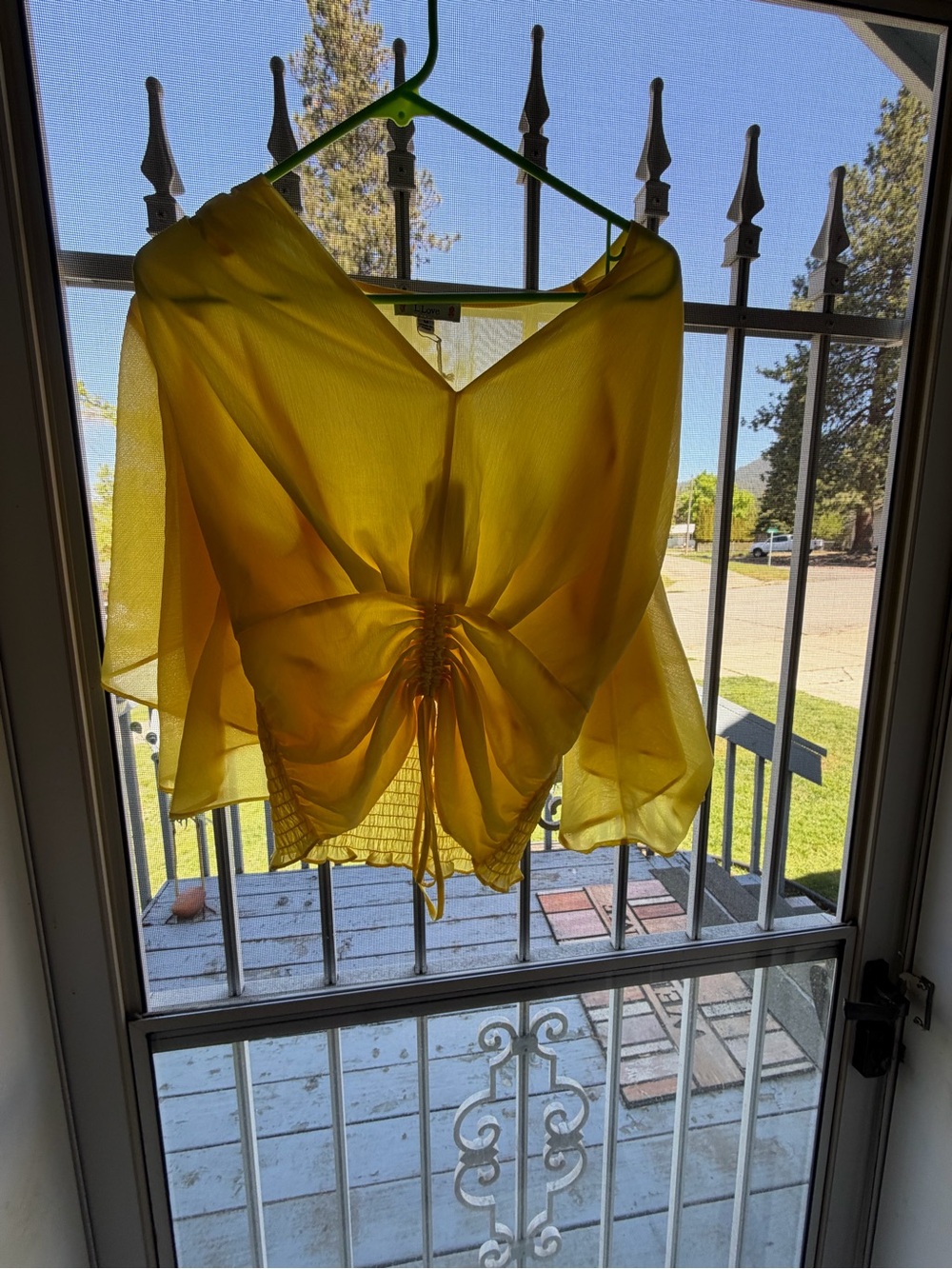 Bright Yellow Sheer Drawstring Blouse